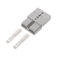 Rekcharge grey 120A Anderson plug with two metal crimp contacts beside the housing.