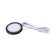 Rekcharge 12V black cool white LED downlight in an angled view with its coiled white lead.