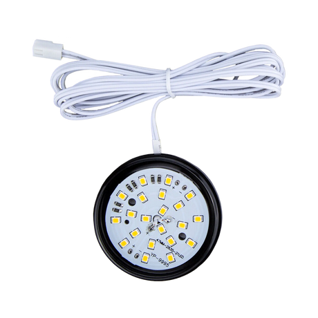 Rekcharge 12V black cool white LED downlight with the diffuser removed to reveal the LEDs.