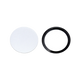 Rekcharge 12V black cool white LED downlight diffuser and black trim ring laid out separately.