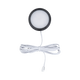 Rekcharge 12V black warm white LED downlight front view with its round diffuser and lead.