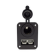 Rekcharge 12V dual flush mount panel front view with the cigarette lighter socket open above the Anderson plug.
