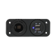 Rekcharge 12V cigarette lighter and twin USB panel front view with uncovered sockets and a lit blue indicator.
