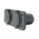 Rekcharge 12V cigarette lighter and twin USB panel in a front right view with both caps closed.