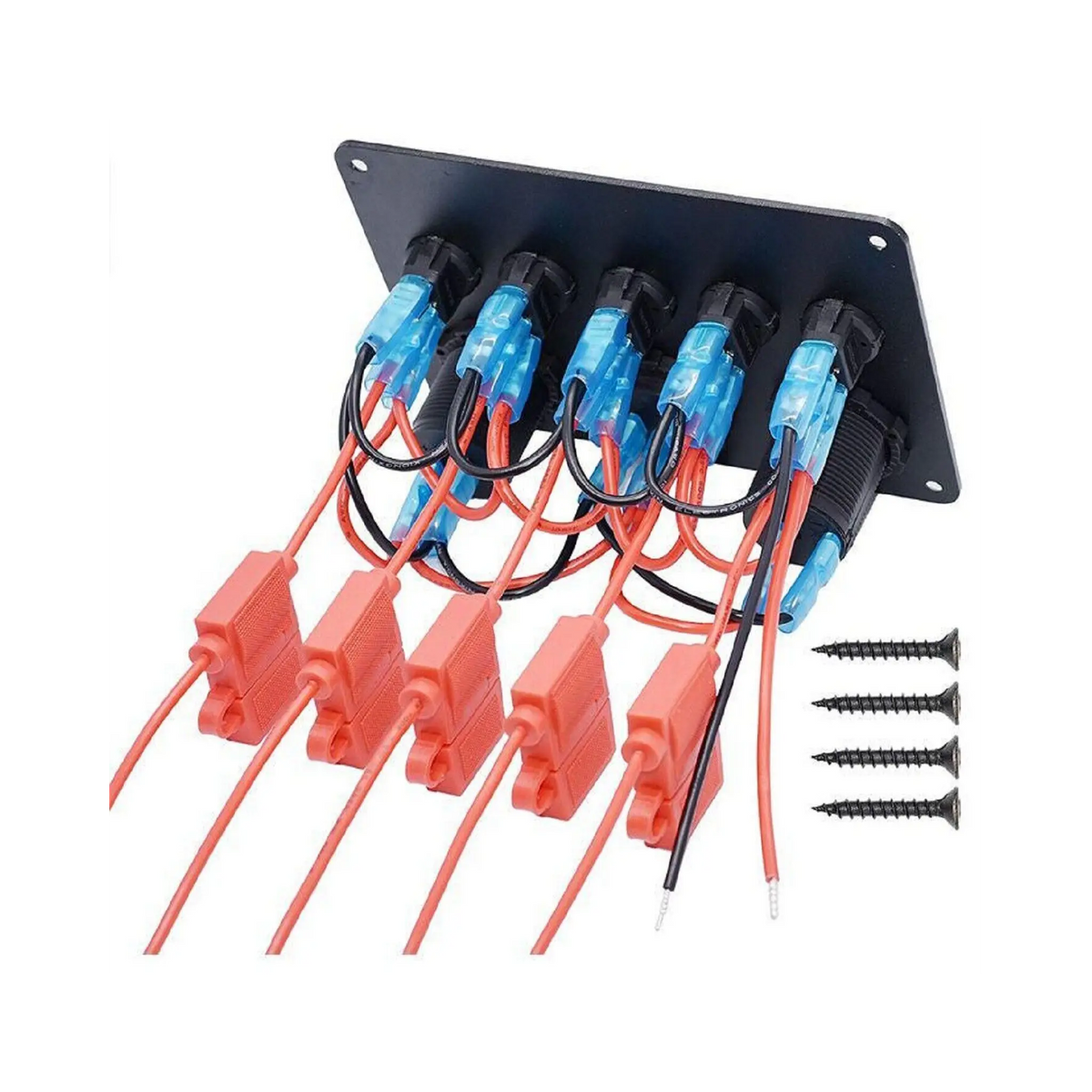 rekcharge-12v-flush-mount-multi-panel-w-5-toggle-switches-twin-usbs-cigarette-lighter-socket-voltmeter-back-wires