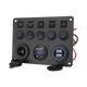 rekcharge-12v-flush-mount-multi-panel-w-5-toggle-switches-twin-usbs-cigarette-lighter-socket-voltmeter-front-angled