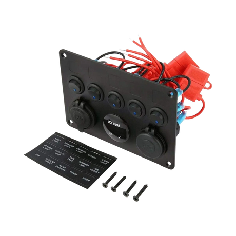 rekcharge-12v-flush-mount-multi-panel-w-5-toggle-switches-twin-usbs-cigarette-lighter-socket-voltmeter-top