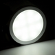 Rekcharge 12V silver cool white LED downlight with its round diffuser fully lit inside the silver rim.