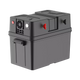 Rekcharge 12V portable battery box in a front right view with positive and negative side terminals.