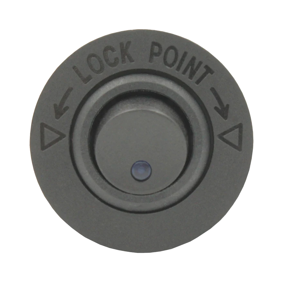 Rekcharge 12V round toggle switch straight front close up with lock point markings.