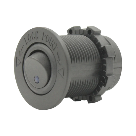 Rekcharge 12V round toggle switch front right view showing the threaded body and locking ring.