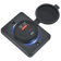 Rekcharge 12V flush mount USB and USB-C socket angled view with open cover and blue illuminated ring.