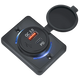 Rekcharge 12V flush mount USB and USB-C socket angled view with open cover and blue illuminated ring.