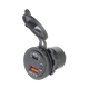 Rekcharge 12V USB and USB-C voltmeter socket with its cap open, two charging ports and an unlit display.