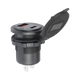 Rekcharge 12V USB and USB-C voltmeter socket side view with its threaded body, mounting nut and rear terminals.