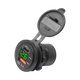 Rekcharge 12V USB and USB-C socket with voltmeter in a front right view with its green display illuminated.