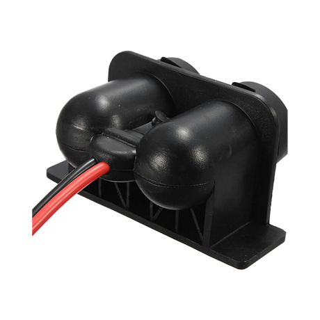 Rekcharge 12V twin cigarette lighter sockets rear view with rounded housings and positive and negative leads.
