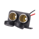 Rekcharge 12V twin cigarette lighter sockets in an angled front view with both caps open and metal rims visible.