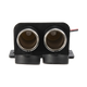 Rekcharge 12V twin cigarette lighter sockets front view with both openings exposed and the caps hanging below.