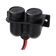 Rekcharge 12V twin cigarette lighter sockets viewed from above with both caps closed and leads exiting below.