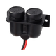 Rekcharge 12V twin cigarette lighter sockets viewed from above with both caps closed and leads exiting below.