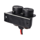 Rekcharge 12V twin cigarette lighter sockets viewed across the mounting bracket with both caps closed.