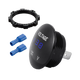 Rekcharge 12V voltmeter socket in an angled front view beside a mounting nut and two blue terminals.
