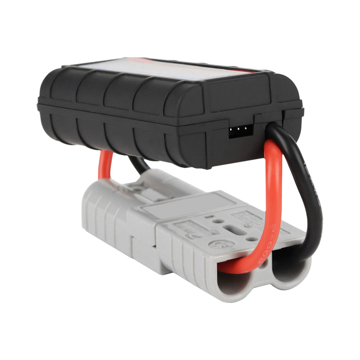 Rekcharge 130A amp meter end view with a three pin port beside the positive and negative leads.