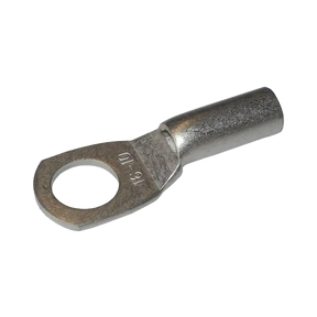 Rekcharge 16mm battery cable lug with a 10mm hole, angled to show its crimp barrel and stamped size.