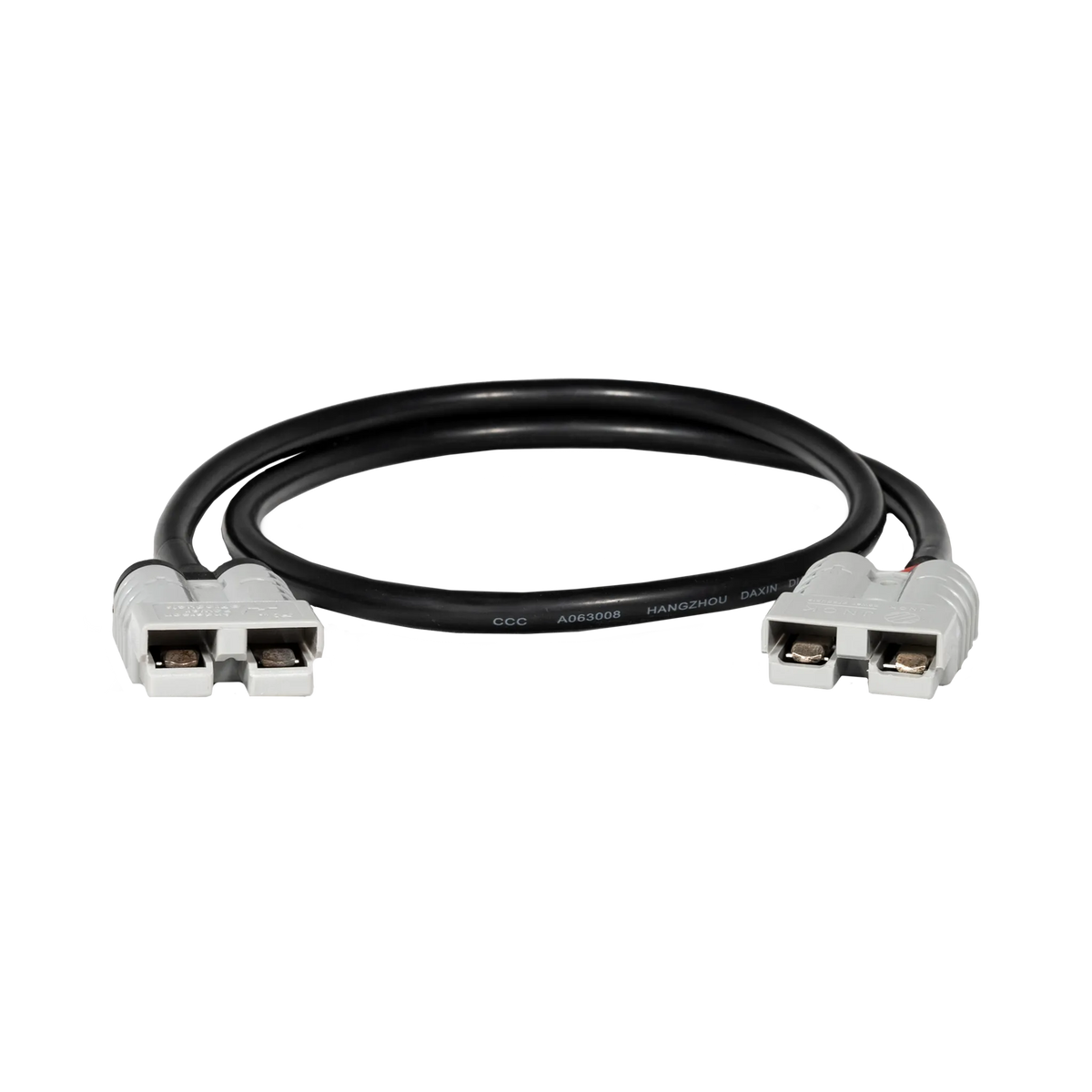 Rekcharge 1m solar cable extension lead front view with both 50A Anderson plug openings facing forward.