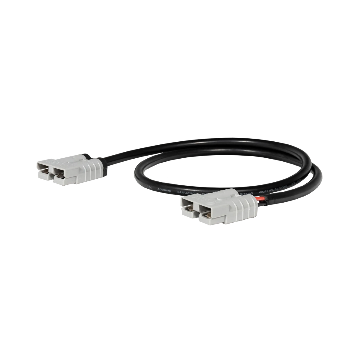 Rekcharge 1m solar cable extension lead coiled with grey 50A Anderson plugs at both ends.