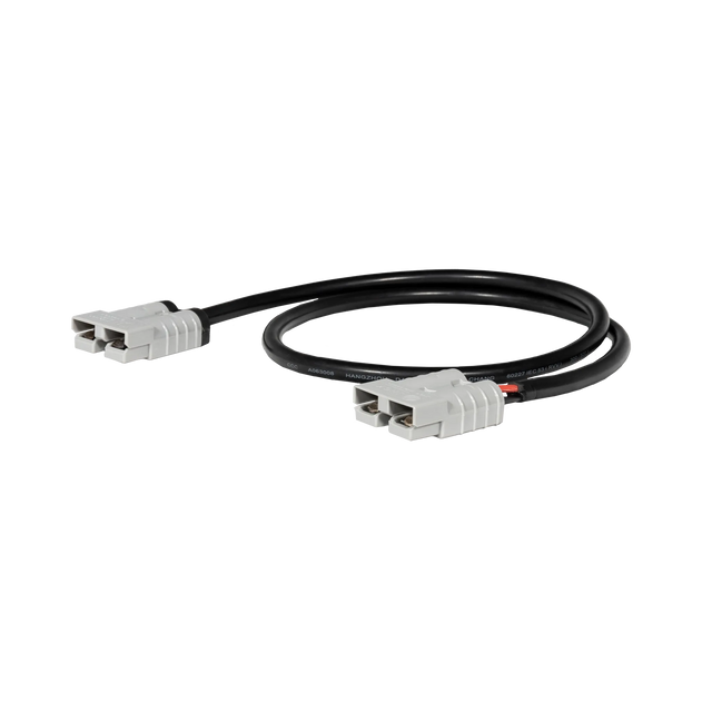 Rekcharge 1m solar cable extension lead coiled with grey 50A Anderson plugs at both ends.