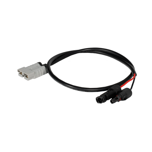 Rekcharge 1m solar cable with positive and negative MC4 leads and a grey 50A Anderson plug.