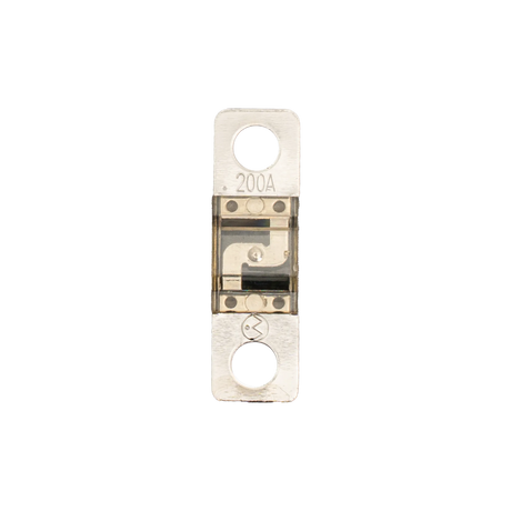 Rekcharge 200A Midi fuse straight top view showing the 200A marking and two circular mounting holes.
