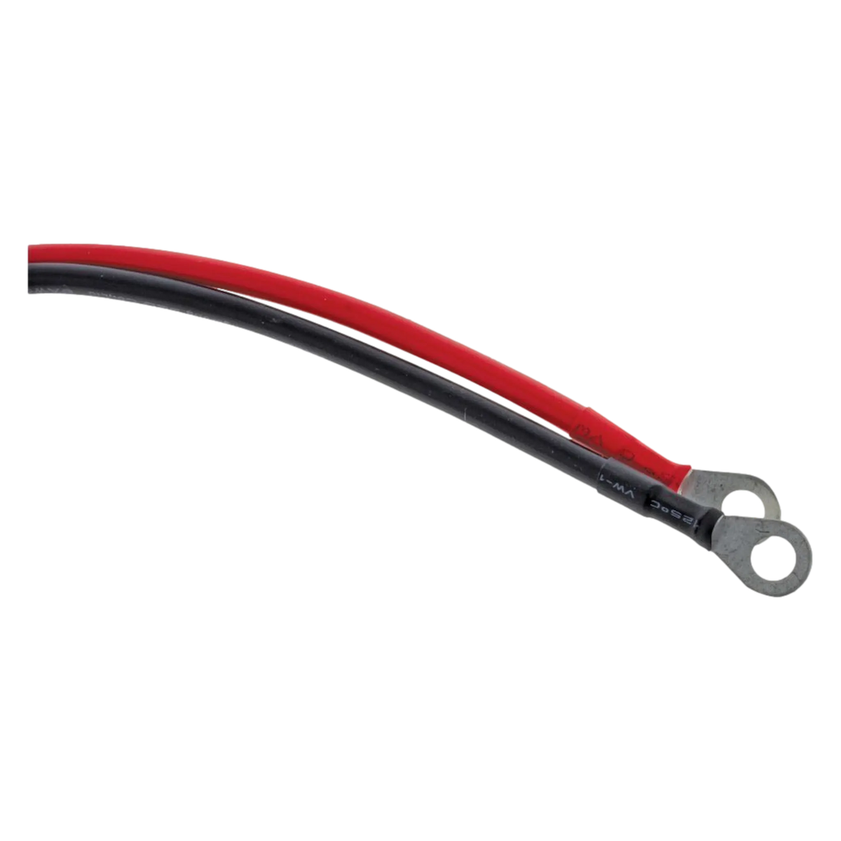 Rekcharge 20cm Anderson adaptor cable detail with red and black leads crimped to round ring lugs.