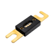 Rekcharge 250A ANL fuse in an angled view with gold fork terminals and black centre housing.