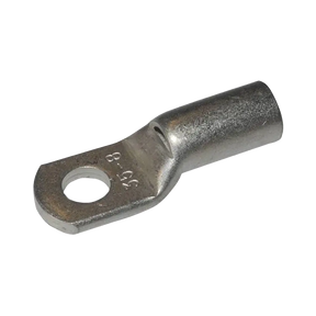 Rekcharge 35mm battery cable lug with an 8mm hole, angled to show its crimp barrel and stamped size.
