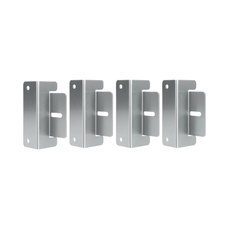 Rekcharge 4 piece aluminium solar panel mounting brackets standing upright in a row.