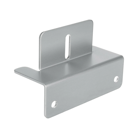 Rekcharge aluminium solar panel mounting bracket angled close up with a mounting slot and bolt holes.