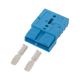 Rekcharge blue 50A Anderson plug housing with two loose metal crimp contacts.