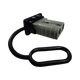 Rekcharge black 50A Anderson plug dust cover fitted to a grey plug with its retaining loop beside it.
