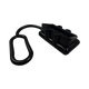Rekcharge black 50A Anderson plug dust cover angled close up with moulded ribs and an attached retaining loop.