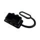 Rekcharge black 50A Anderson plug dust cover in an angled view with its recessed opening and retaining loop visible.