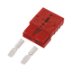 Rekcharge red 50A Anderson plug housing with two metal contacts laid out in front.