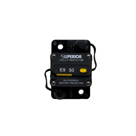 Rekcharge 50A Inline Waterproof Resettable Circuit Breaker straight front view.