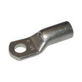 Rekcharge 50mm battery cable lug with an 8mm hole, angled to show its crimp barrel and stamped size.
