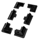 Rekcharge six-piece black solar panel mounting kit top view with all six bracket profiles.