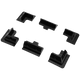 Rekcharge six-piece black solar panel mounting kit with corner and side brackets spread out.