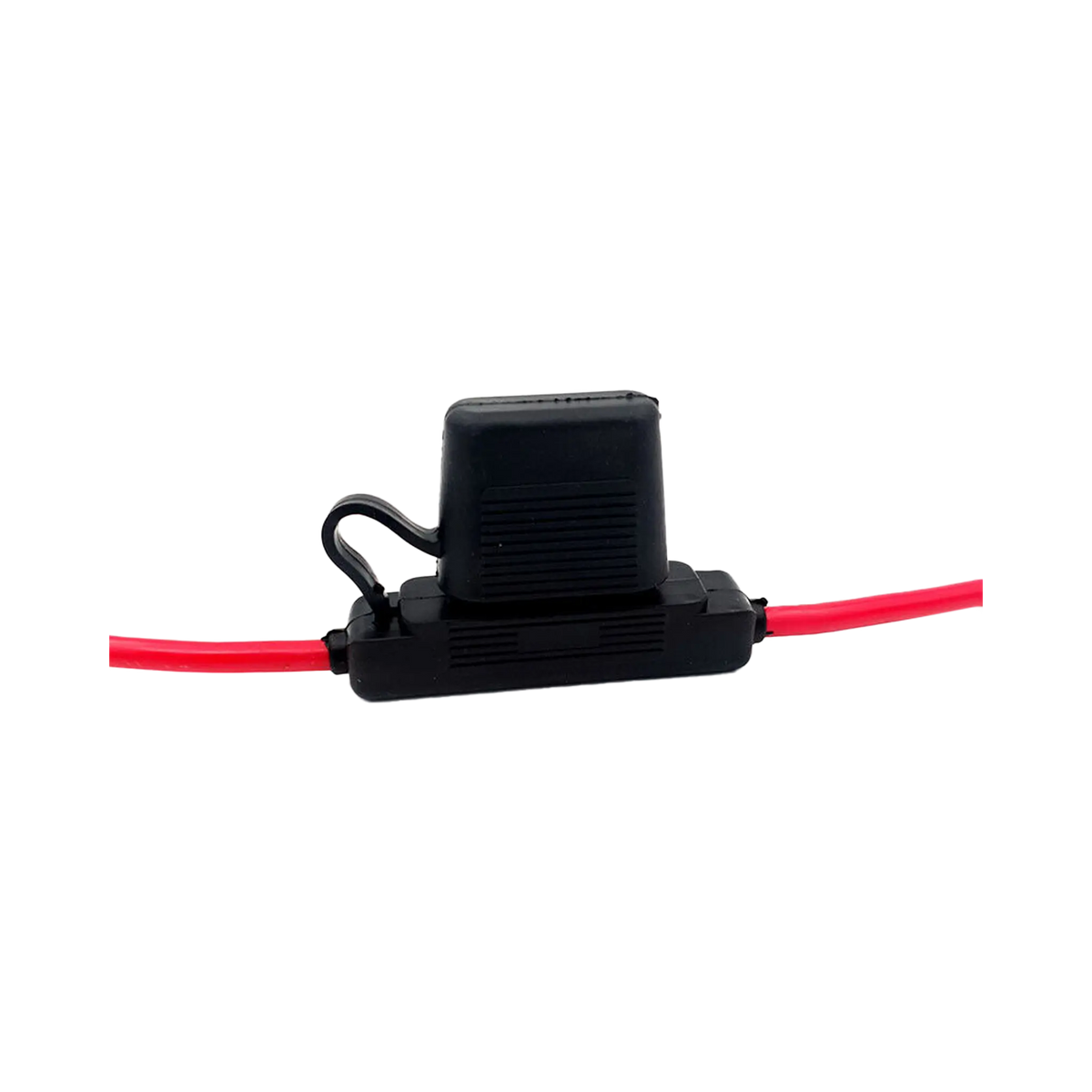 Rekcharge 60A inline maxi blade fuse holder with its black protective cap closed.