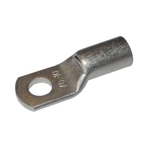 Rekcharge 70mm battery cable lug with 10mm hole in an angled view showing the crimp barrel.
